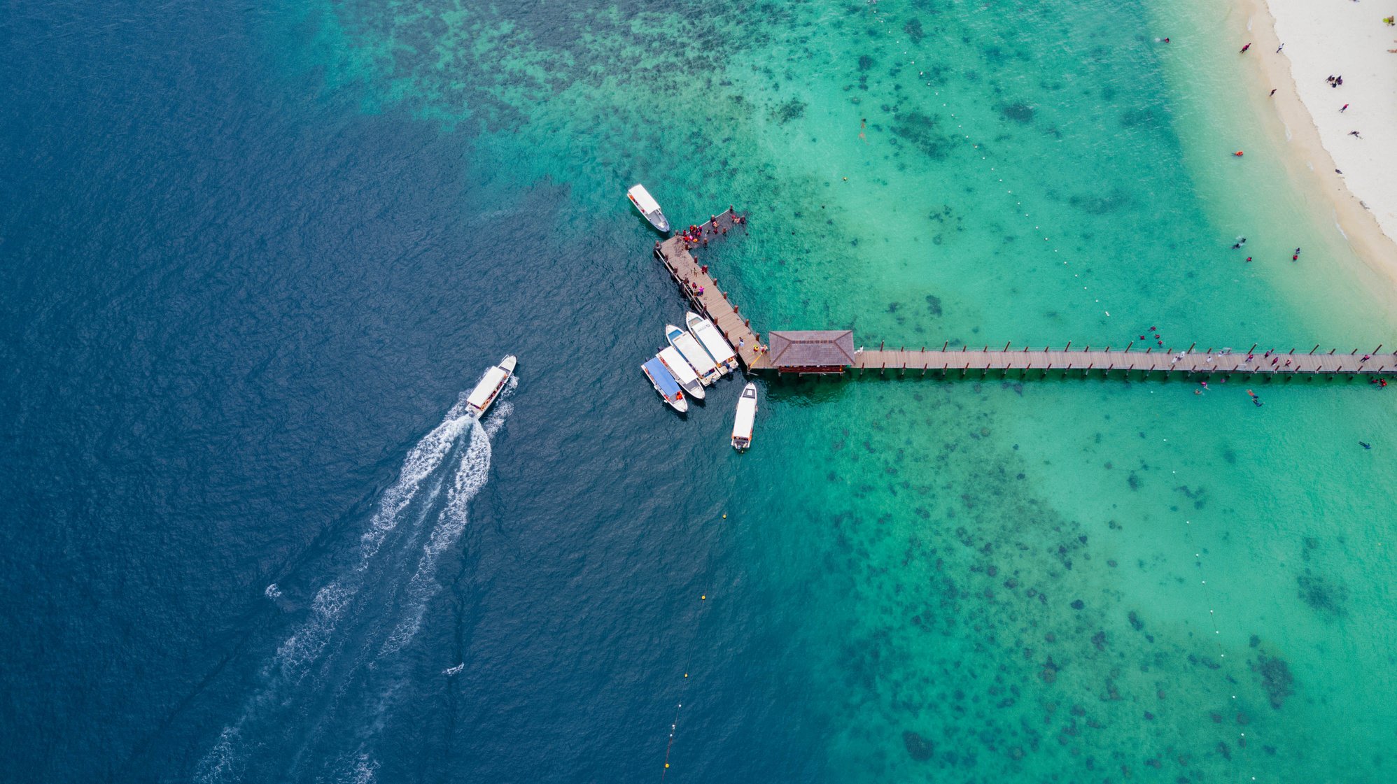 Manukan Island pier from aerial view