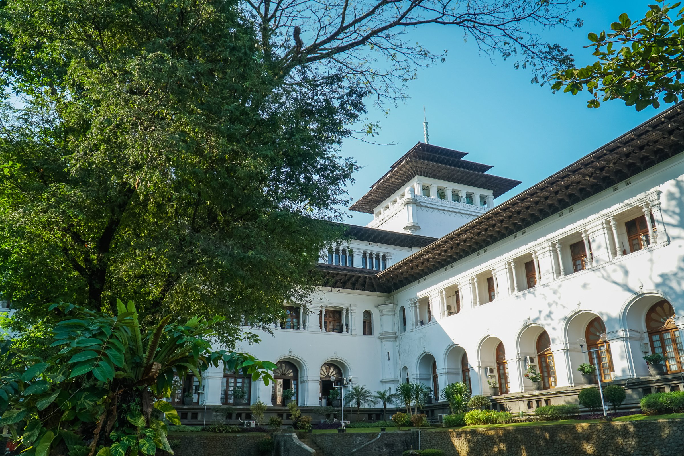 View of Gedung Sate, an Old Historical building with art decoration style, Now it's become a Governor Office, icon and landmark of Bandung city.